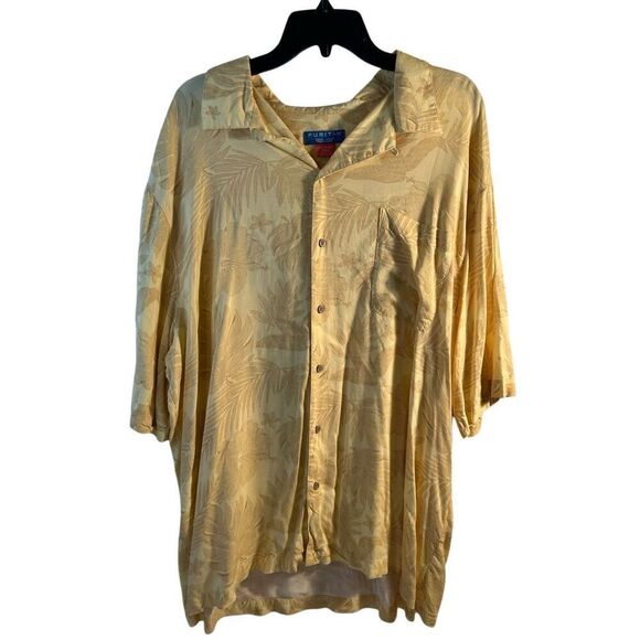 Puritan Hawaiian Beach Cruise Rayon Shirt 2x Flowers Yellow Wood Buttons rn#5246 - Picture 1 of 7